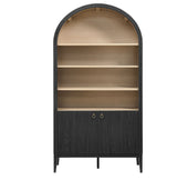 Percale 74" Tall Wide Arched Storage Display Cabinet Bookshelf in Black Oak