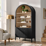 Percale 74" Tall Wide Arched Storage Display Cabinet Bookshelf in Black Oak