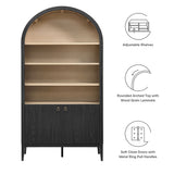 Percale 74" Tall Wide Arched Storage Display Cabinet Bookshelf in Black Oak