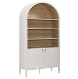 Percale 74" Tall Wide Arched Storage Display Cabinet Bookshelf in Ivory Oak