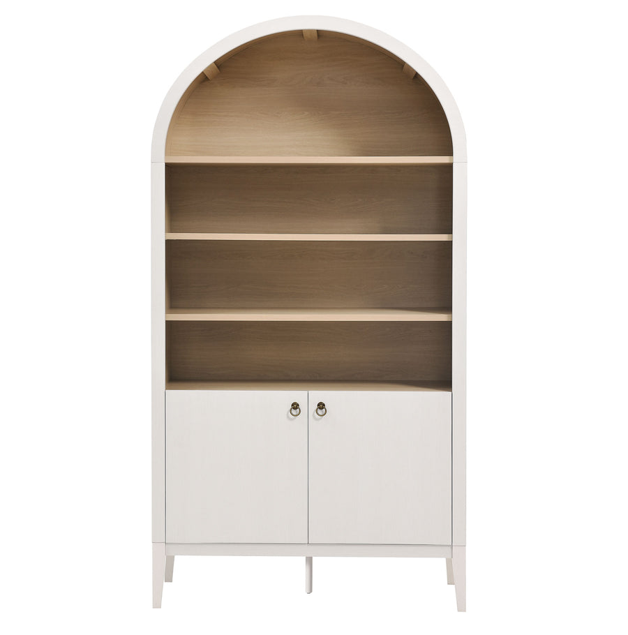 Percale 74" Tall Wide Arched Storage Display Cabinet Bookshelf in Ivory Oak