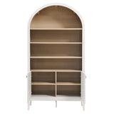 Percale 74" Tall Wide Arched Storage Display Cabinet Bookshelf in Ivory Oak