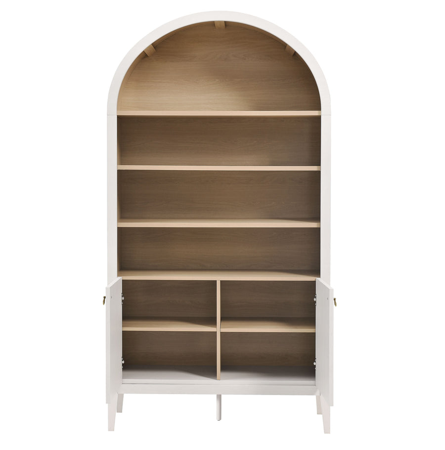 Percale 74" Tall Wide Arched Storage Display Cabinet Bookshelf in Ivory Oak