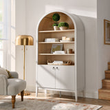 Percale 74" Tall Wide Arched Storage Display Cabinet Bookshelf in Ivory Oak