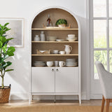 Percale 74" Tall Wide Arched Storage Display Cabinet Bookshelf in Ivory Oak