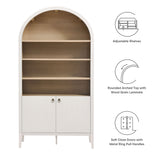 Percale 74" Tall Wide Arched Storage Display Cabinet Bookshelf in Ivory Oak
