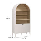 Percale 74" Tall Wide Arched Storage Display Cabinet Bookshelf in Ivory Oak