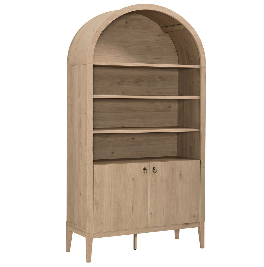 Percale 74" Tall Wide Arched Storage Display Cabinet Bookshelf in Light Oak
