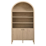 Percale 74" Tall Wide Arched Storage Display Cabinet Bookshelf in Light Oak