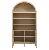 Percale 74" Tall Wide Arched Storage Display Cabinet Bookshelf in Light Oak