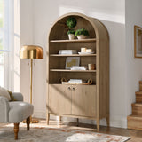 Percale 74" Tall Wide Arched Storage Display Cabinet Bookshelf in Light Oak