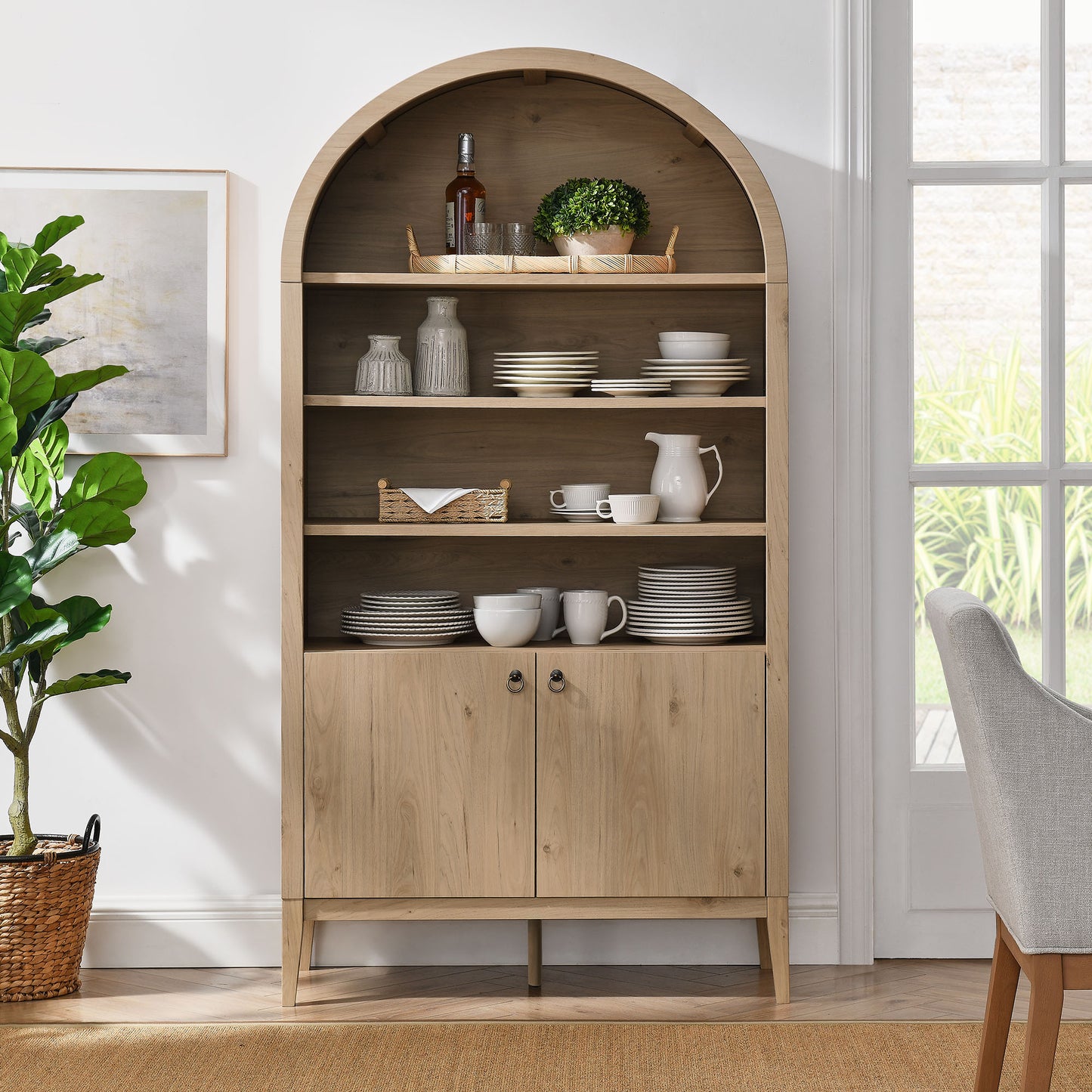 Nolan 74" Tall Wide Arched Storage Display Cabinet Bookshelf by Furniture For America
