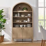Percale 74" Tall Wide Arched Storage Display Cabinet Bookshelf in Light Oak
