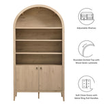 Percale 74" Tall Wide Arched Storage Display Cabinet Bookshelf in Light Oak
