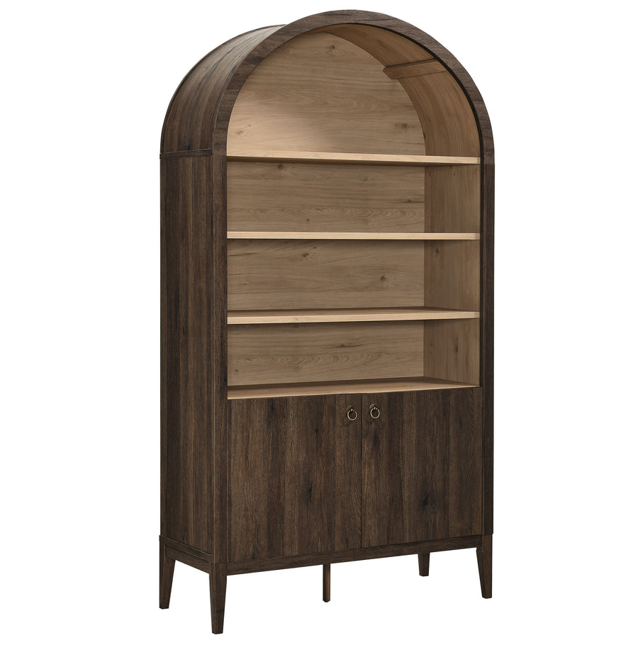 Percale 74" Tall Wide Arched Storage Display Cabinet Bookshelf in Dark Walnut