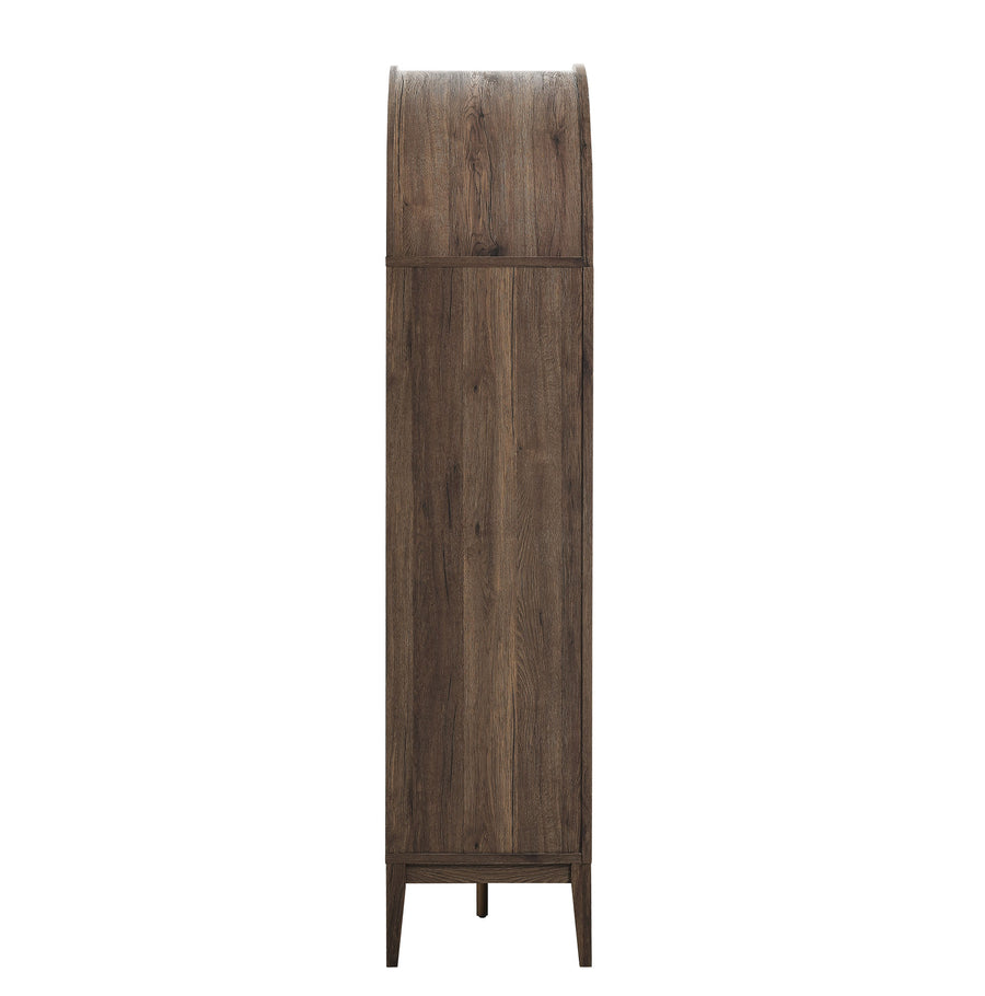 Percale 74" Tall Wide Arched Storage Display Cabinet Bookshelf in Dark Walnut