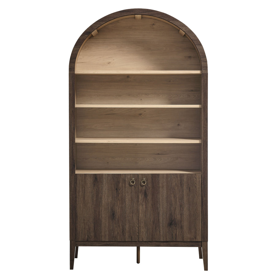 Percale 74" Tall Wide Arched Storage Display Cabinet Bookshelf in Dark Walnut