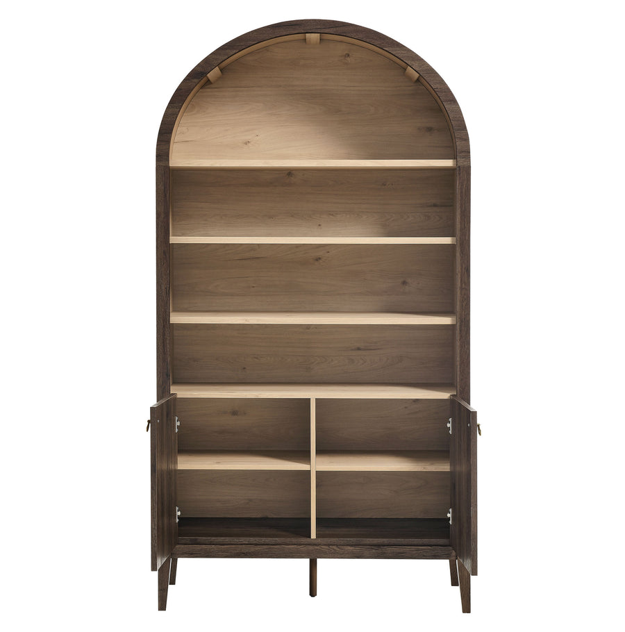 Percale 74" Tall Wide Arched Storage Display Cabinet Bookshelf in Dark Walnut