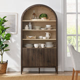 Percale 74" Tall Wide Arched Storage Display Cabinet Bookshelf in Dark Walnut