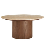 Avila Round Travertine Coffee Table in Walnut