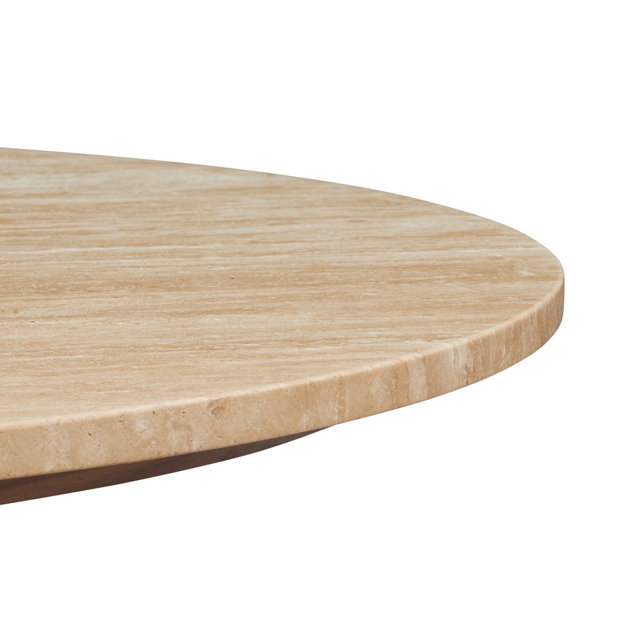 Avila Round Travertine Coffee Table in Walnut
