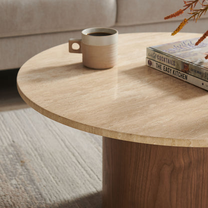 Kioni Round Travertine Coffee Table by Furniture For America