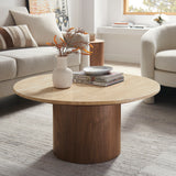 Avila Round Travertine Coffee Table in Walnut
