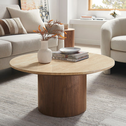 Kioni Round Travertine Coffee Table by Furniture For America