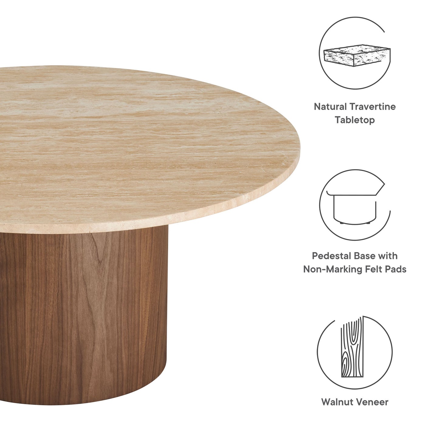 Kioni Round Travertine Coffee Table by Furniture For America