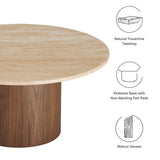 Avila Round Travertine Coffee Table in Walnut