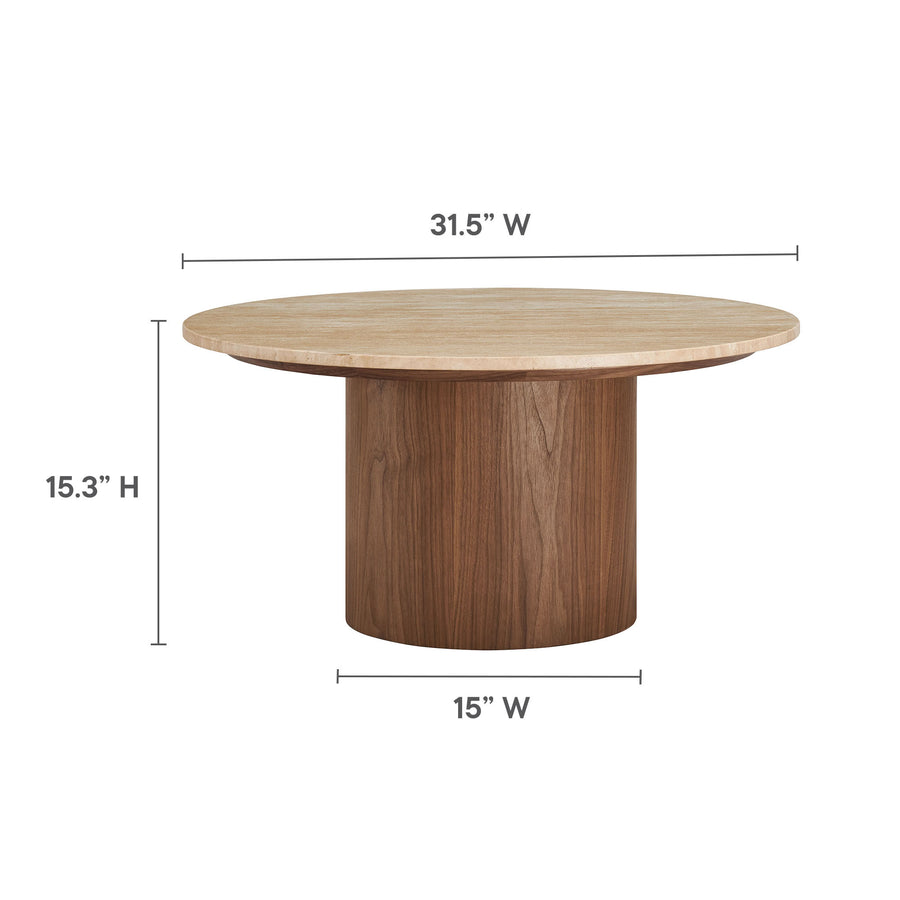 Avila Round Travertine Coffee Table in Walnut