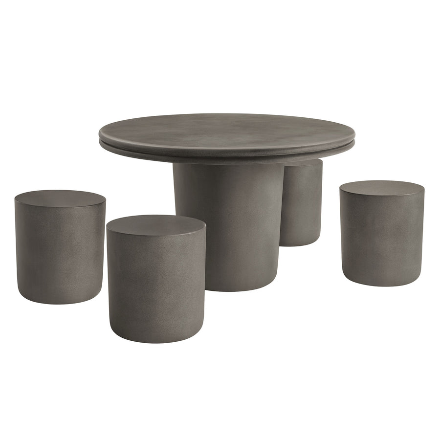 Portico Indoor - Outdoor Patio Concrete 5 Piece Dining Table Set in Gray