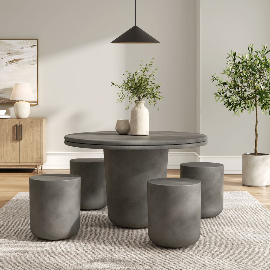 Portico Indoor - Outdoor Patio Concrete 5 Piece Dining Table Set in Gray