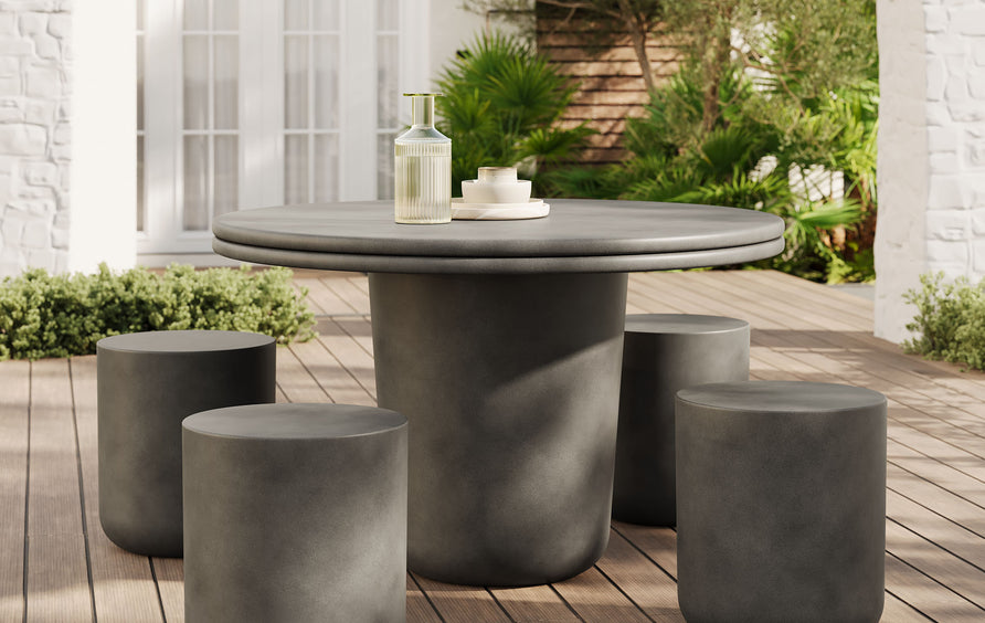 Portico Indoor - Outdoor Patio Concrete 5 Piece Dining Table Set in Gray