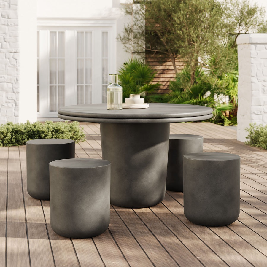 Portico Indoor - Outdoor Patio Concrete 5 Piece Dining Table Set in Gray
