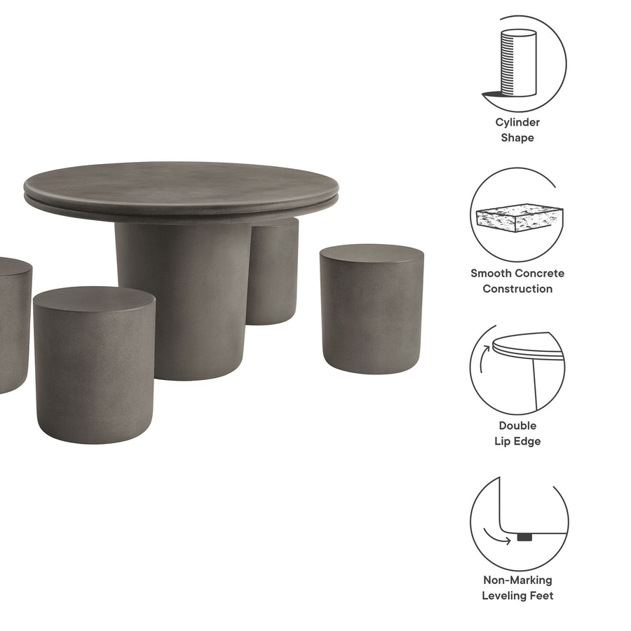 Portico Indoor - Outdoor Patio Concrete 5 Piece Dining Table Set in Gray