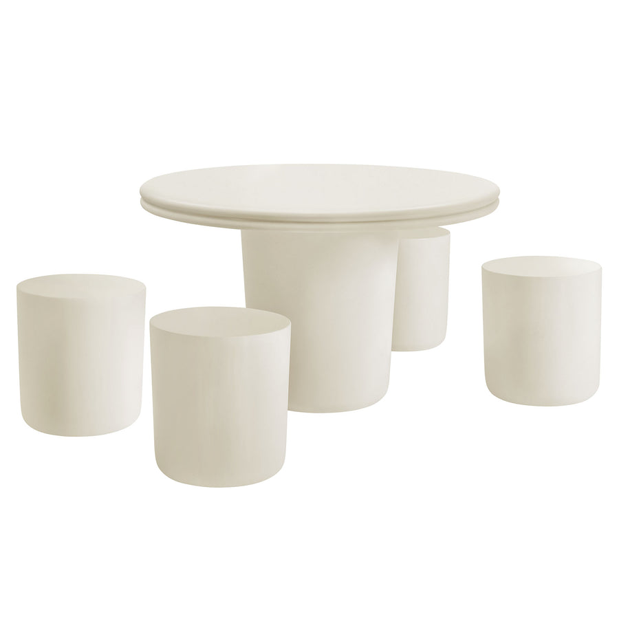 Portico Indoor - Outdoor Patio Concrete 5 Piece Dining Table Set in White