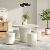 Portico Indoor - Outdoor Patio Concrete 5 Piece Dining Table Set in White