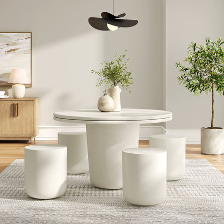 Brion Indoor - Outdoor Patio Concrete 5 Piece Dining Table Set in White