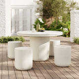 Portico Indoor - Outdoor Patio Concrete 5 Piece Dining Table Set in White