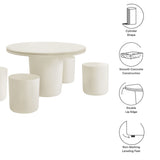 Portico Indoor - Outdoor Patio Concrete 5 Piece Dining Table Set in White