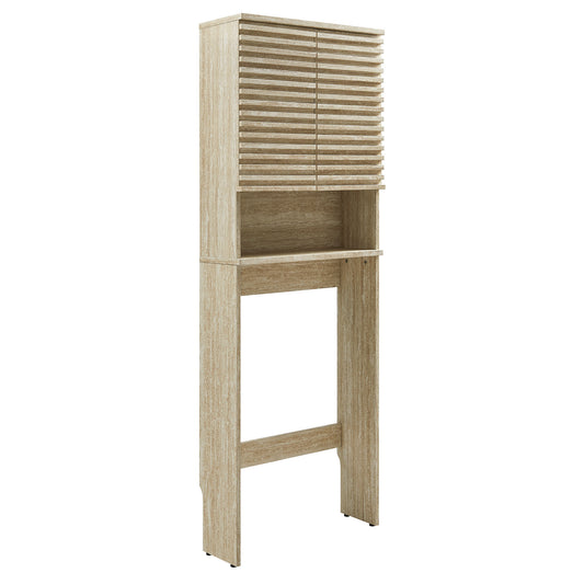 Render Over the Toilet Faux Travertine Bathroom Storage Cabinet by Furniture for America