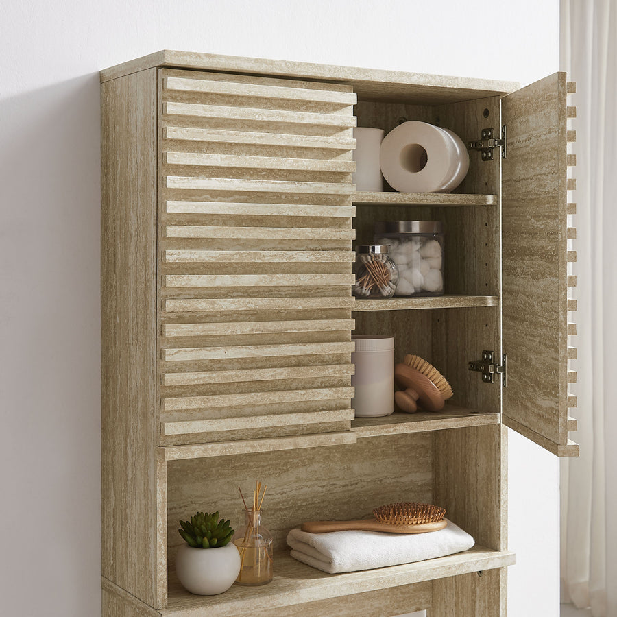 Vera Over the Toilet Faux Travertine Bathroom Storage Cabinet in Travertine