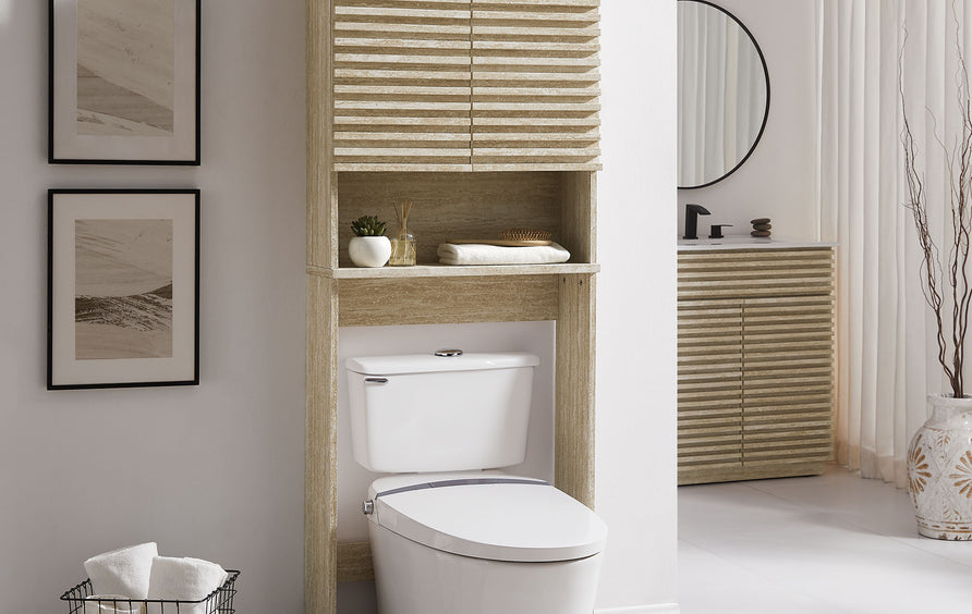 Vera Over the Toilet Faux Travertine Bathroom Storage Cabinet in Travertine