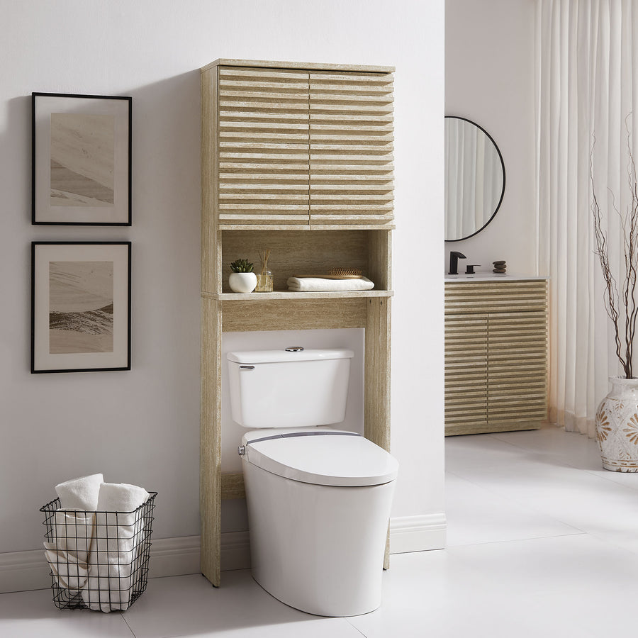 Vera Over the Toilet Faux Travertine Bathroom Storage Cabinet in Travertine
