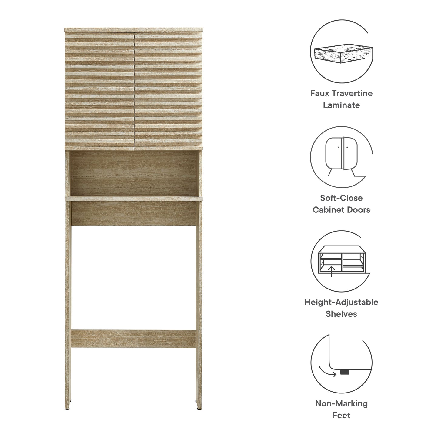 Vera Over the Toilet Faux Travertine Bathroom Storage Cabinet in Travertine