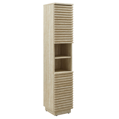 Render Tall Narrow Faux Travertine Linen Storage Cabinet by Furniture For America