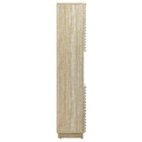 Vera Tall Narrow Faux Travertine Linen Storage Cabinet in Travertine