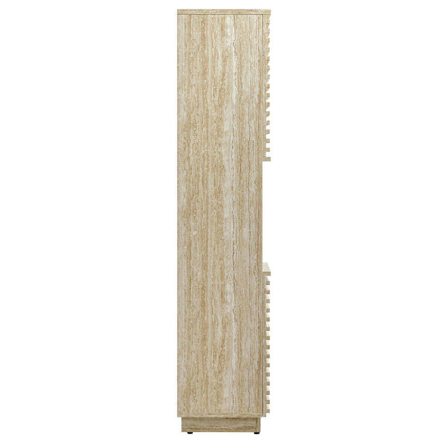Vera Tall Narrow Faux Travertine Linen Storage Cabinet in Travertine