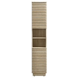 Vera Tall Narrow Faux Travertine Linen Storage Cabinet in Travertine